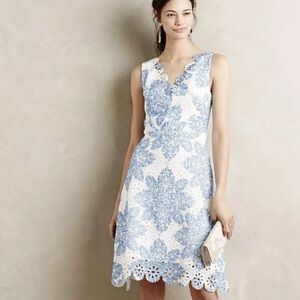 Anthropologie Eva Franco Lace Embroidered Sheath Dress Sz 4 USA Made Flutter